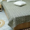 Black Leaf Block Print Kantha Quilt Handmade Cotton Bedspread
