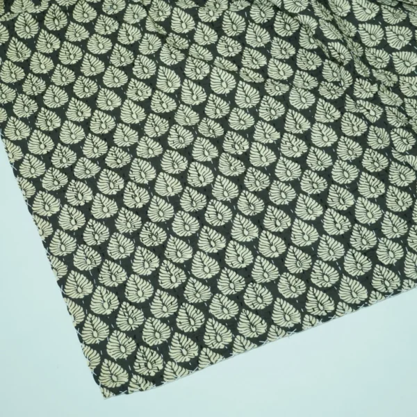 Black Leaf Block Print Kantha Quilt Handmade Cotton Bedspread