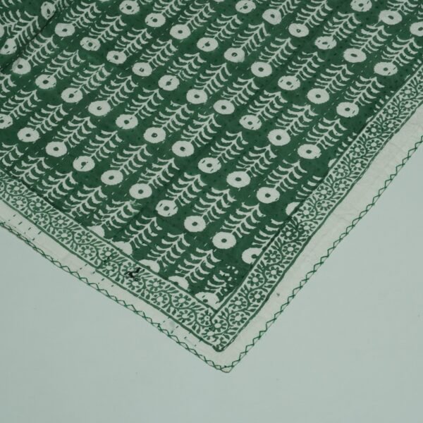 Indian Handmade Green Floral Kantha Quilt Cotton Bedspread Throw Blanket omradecor