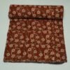 Red Floral Block Print Kantha Quilt Handmade Cotton Bedspread