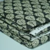 Black Leaf Block Print Kantha Quilt Handmade Cotton Bedspread