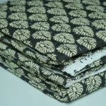 Black Leaf Block Print Kantha Quilt Handmade Cotton Bedspread