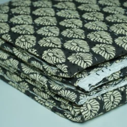 Black Leaf Block Print Kantha Quilt Handmade Cotton Bedspread