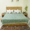 Indian Handmade Green Floral Kantha Quilt Cotton Bedspread Throw Blanket omradecor