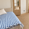 White Blue Kantha Quilt Handmade Cotton Bedspread Decor