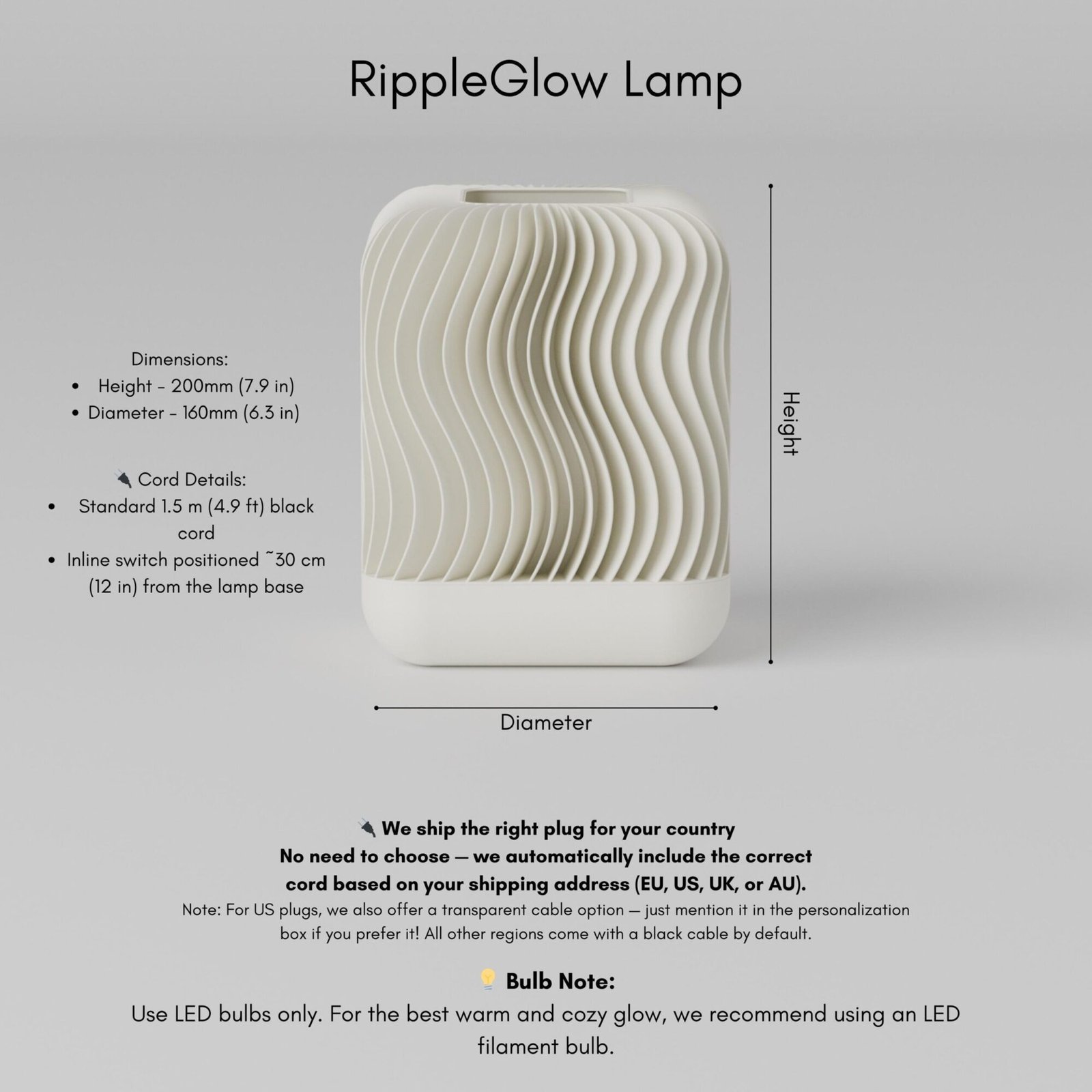 Modern Table Lamp Warm Ambient Bedside Lighting RippleGlow - Wavy Minimalist Home Decor