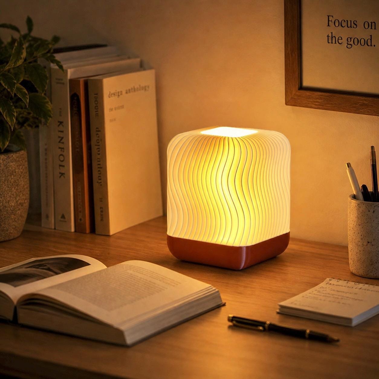 Modern Table Lamp Warm Ambient Bedside Lighting RippleGlow - Wavy Minimalist Home Decor