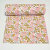 Peach Floral Kantha Quilt, Handmade Cotton Block Print Bedspread, Indian Boho Throw Blanket