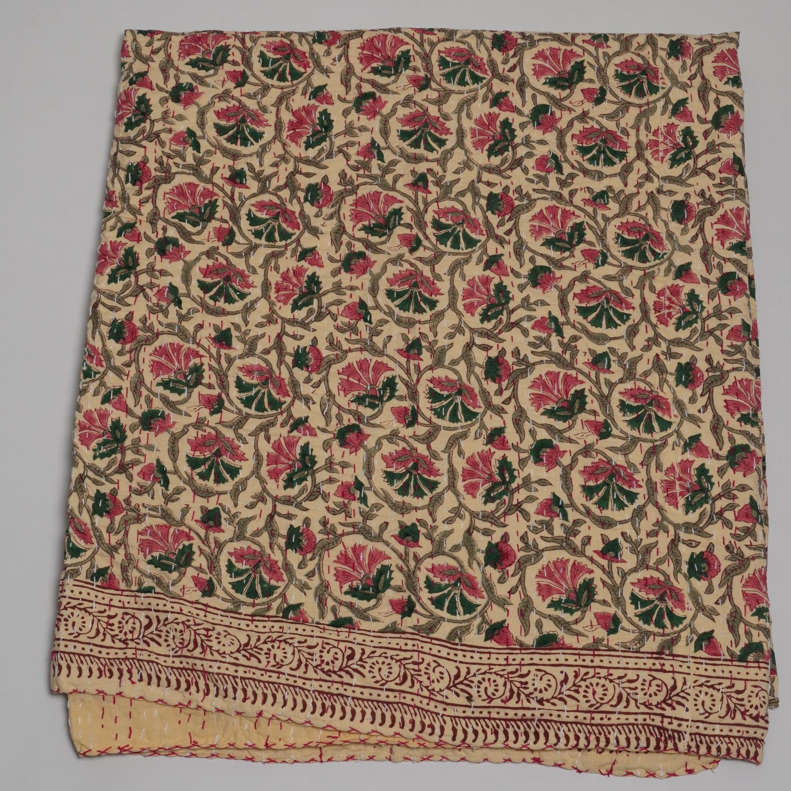 Kantha Blanket,Pink Floral Kantha Quilt Handmade Cotton Bedspread Indian Block Print Quilt Twin Queen King 1 Kantha Blanket,Pink Floral Kantha Quilt Handmade Cotton Bedspread Indian Block Print Quilt Twin Queen King
