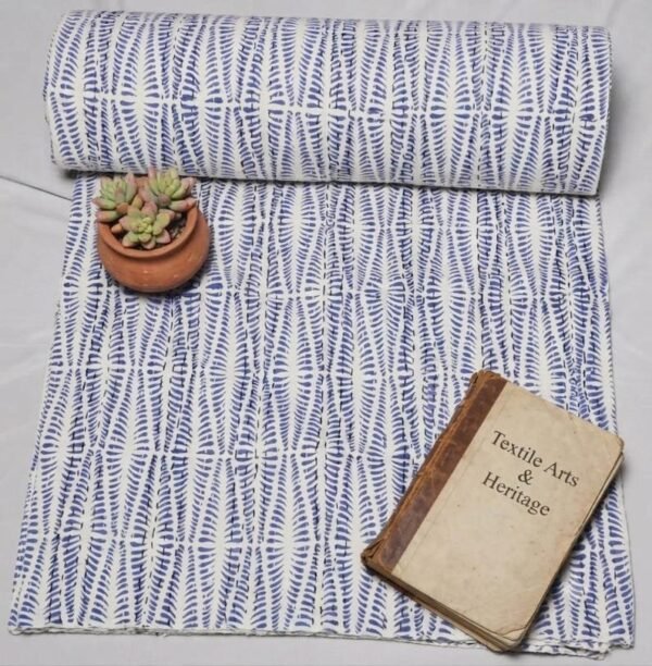 Buy Kantha Quilt Blue Print Cotton Bedspread Handmade Indian Bedding
